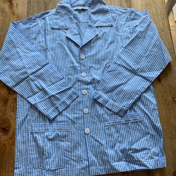 Men’s blue & white gingham button down pajama top - Picture 4 of 8